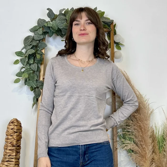 Pull fin col rond femme VOGGO T36-T46 - gris - 44