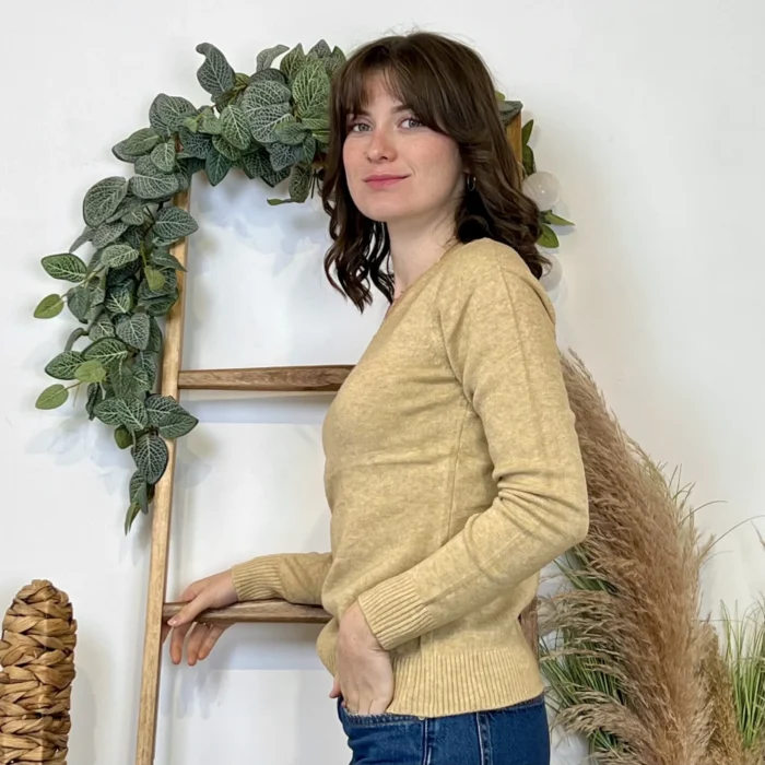 Pull épais col V femme VOGGO T36-T46 - taupe - 44