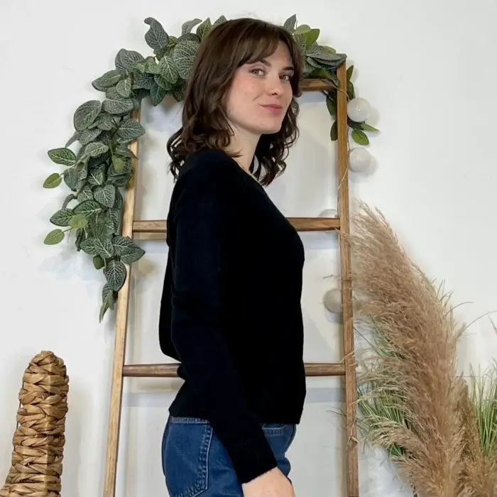 Pull épais col V femme VOGGO T36-T46 - noir - 44