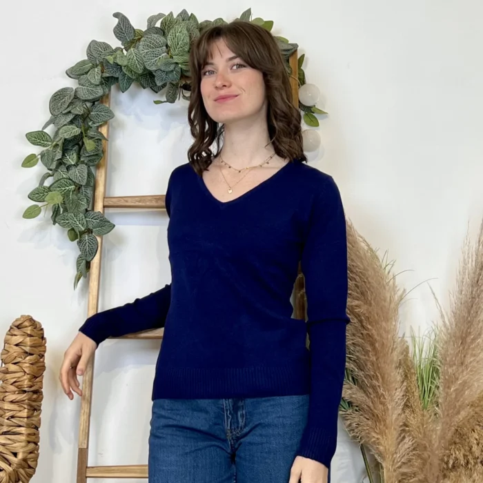 Pull épais col V femme VOGGO T36-T46 - marine - 44