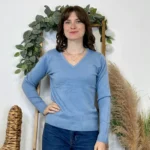 Pull épais col V femme VOGGO T36-T46 - bleu-ciel - 44