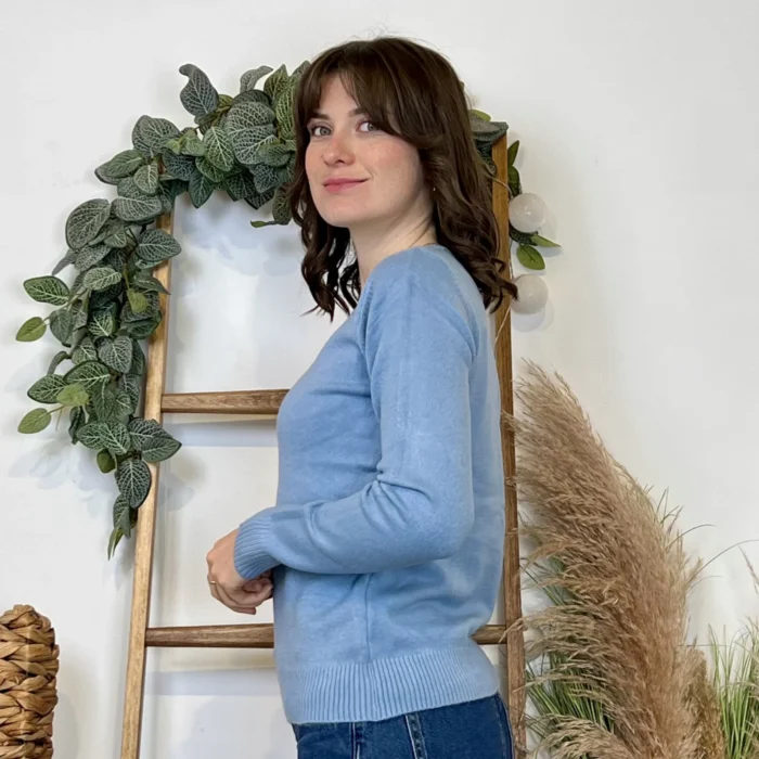 Pull épais col V femme VOGGO T36-T46 - bleu-ciel - 44
