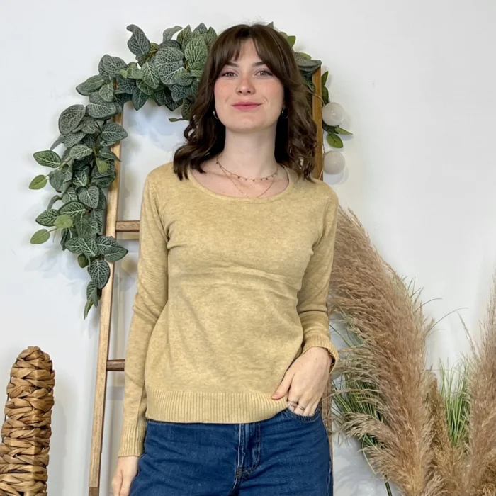 Pull épais col rond femme VOGGO T36-T46 - taupe - 44