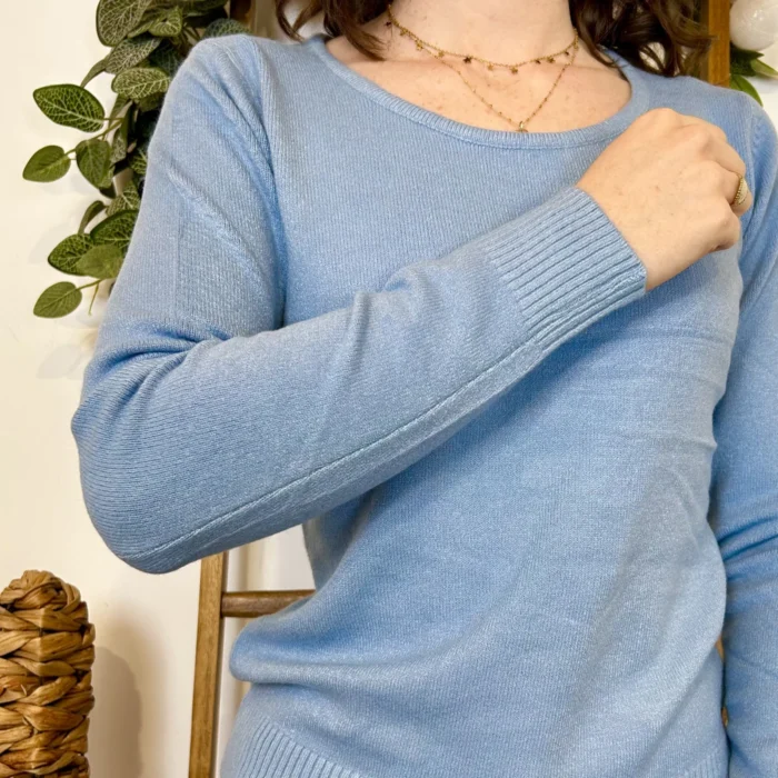 Pull épais col rond femme VOGGO T36-T46 - bleu-ciel - 44