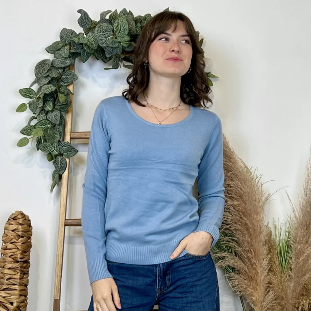 Pull épais col rond femme VOGGO T36-T46 - bleu-ciel - 44