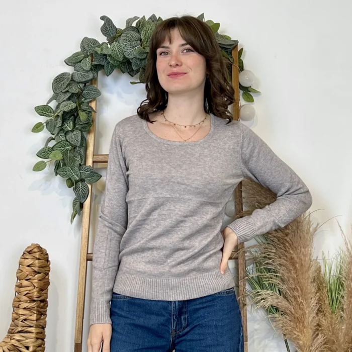 Pull épais col rond femme VOGGO T36-T46 - gris - 44