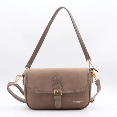 P390- Sac à main aspect daim - taupe - sans-taille