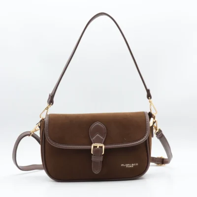 P390- Sac à main aspect daim - marron - sans-taille