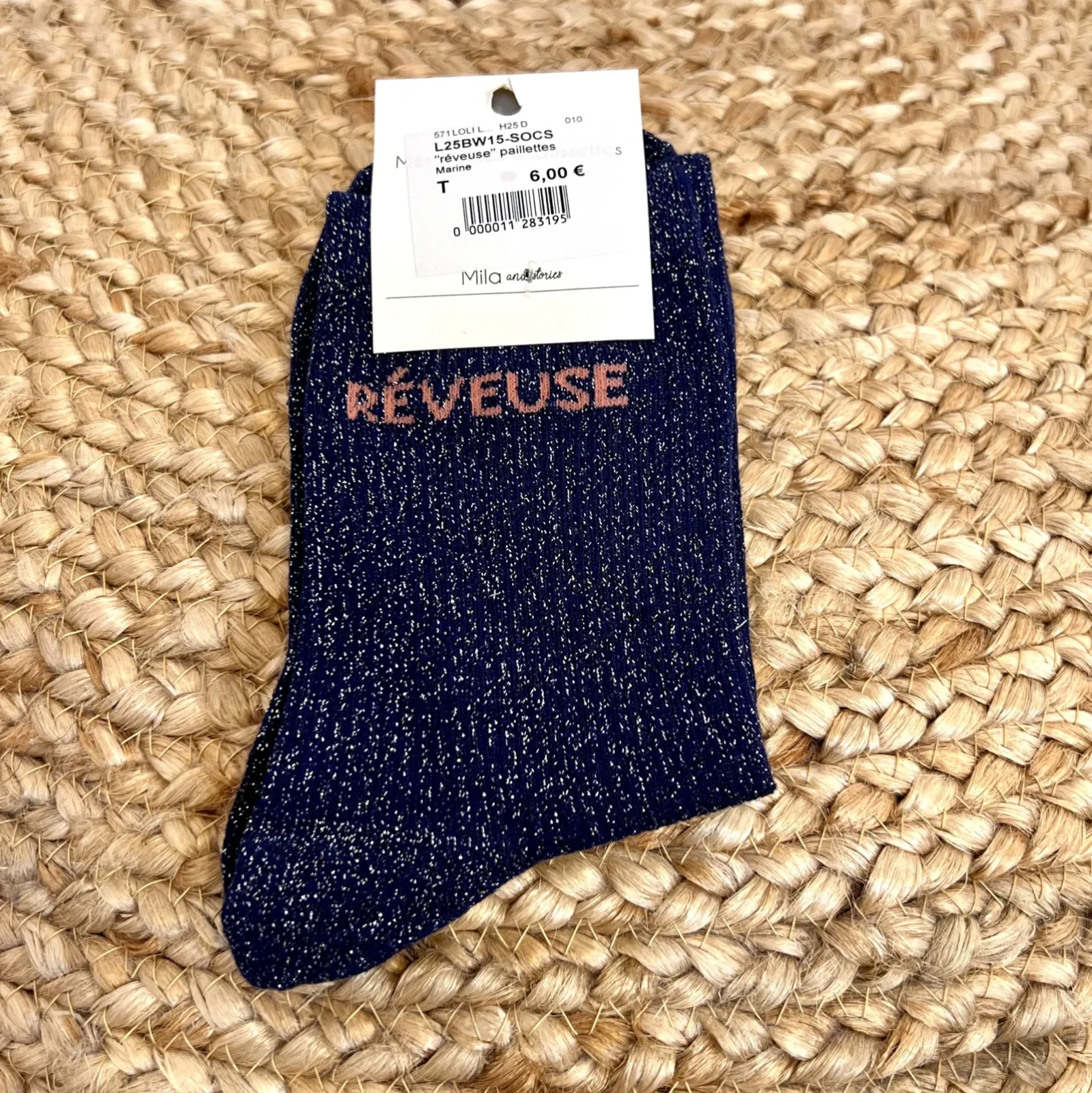 V311- Chaussettes paillettes « Rêveuse » - marine - sans-taille