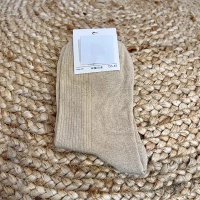 V312- Chaussettes paillettes « Coeur Tendre » - beige - sans-taille