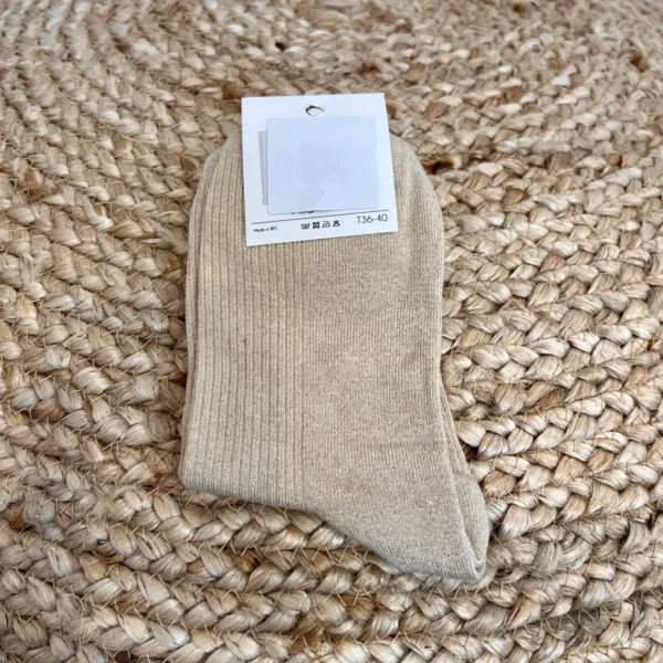 V312- Chaussettes paillettes « Coeur Tendre » - beige - sans-taille