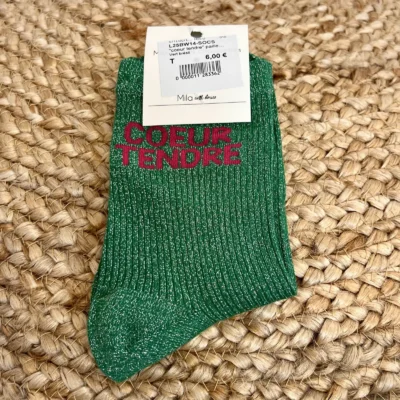 V312- Chaussettes paillettes « Coeur Tendre » - vert-bresil - sans-taille