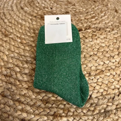 V312- Chaussettes paillettes « Coeur Tendre » - vert-bresil - sans-taille
