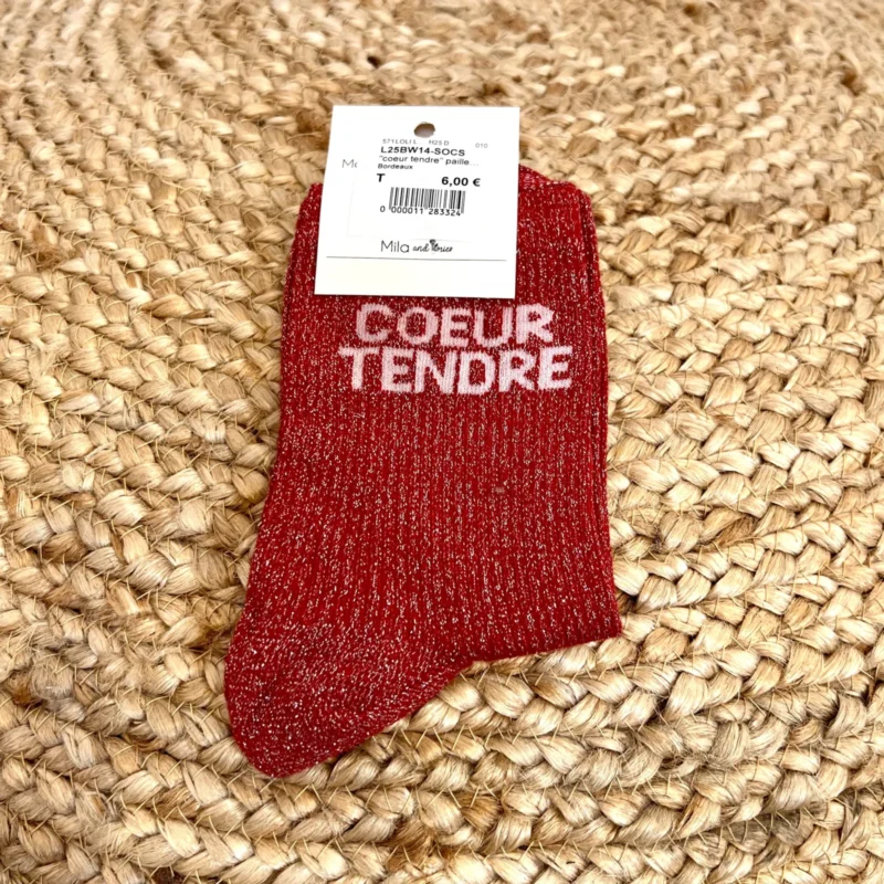 Chaussettes paillettes « Coeur Tendre » - bordeaux - sans-taille