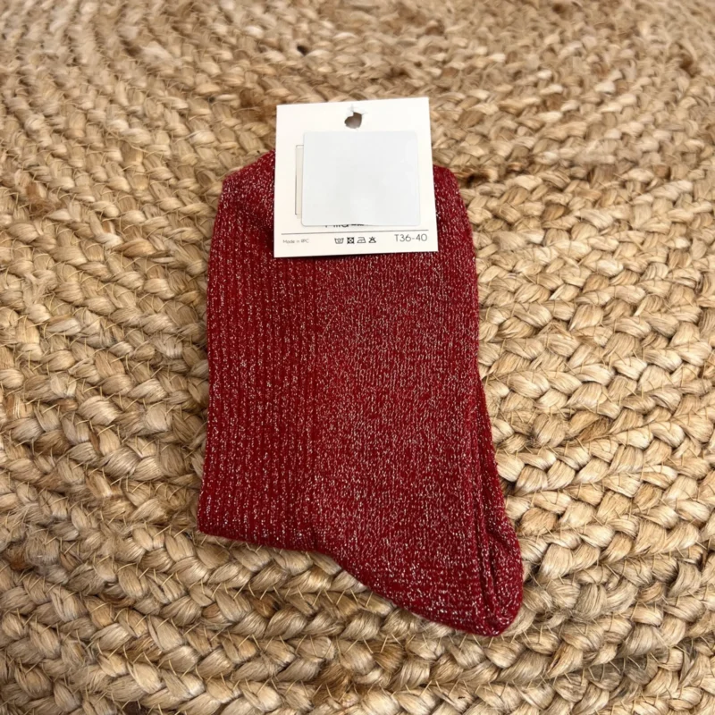 Chaussettes paillettes « Coeur Tendre » - bordeaux - sans-taille