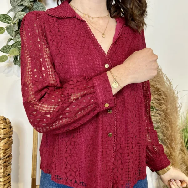 J881 - Blouse brodée (T36-T40) - bordeaux - 48