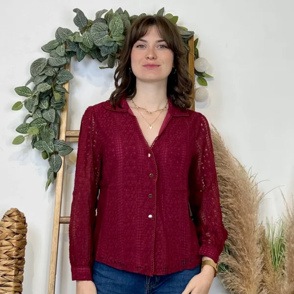 J881 - Blouse brodée (T36-T40) - bordeaux - 48