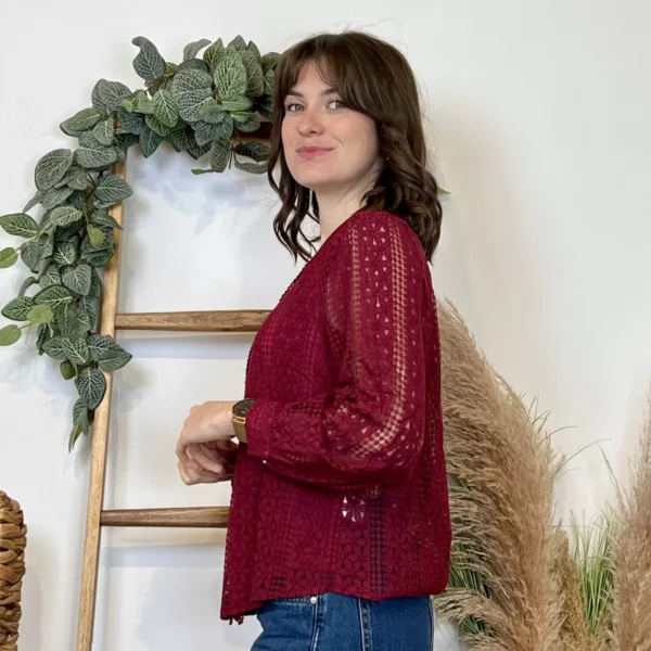 J881 - Blouse brodée (T36-T40) - bordeaux - 48