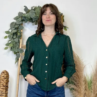 J881 - Blouse brodée (T36-T40) - vert-sapin - 48