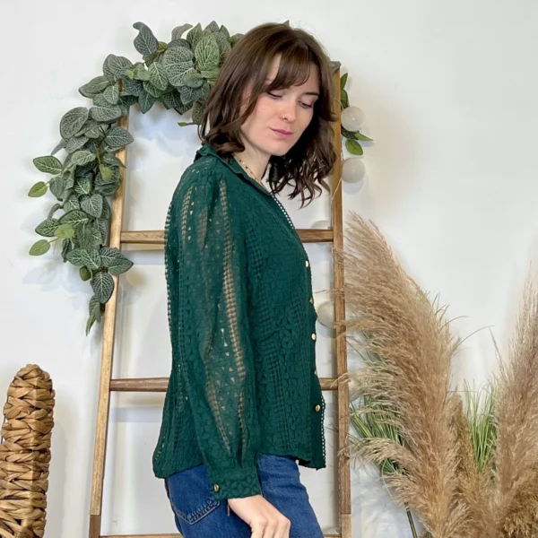 J881 - Blouse brodée (T36-T40) - vert-sapin - 48