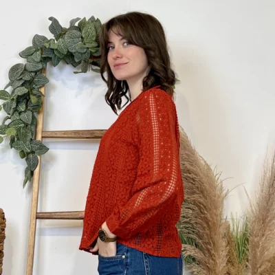 J881 - Blouse brodée (T36-T40) - rouille - 48