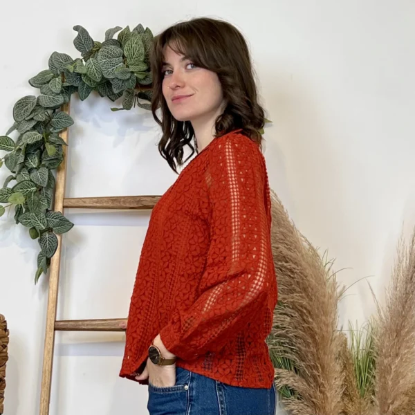 J881 - Blouse brodée (T36-T40) - rouille - 48