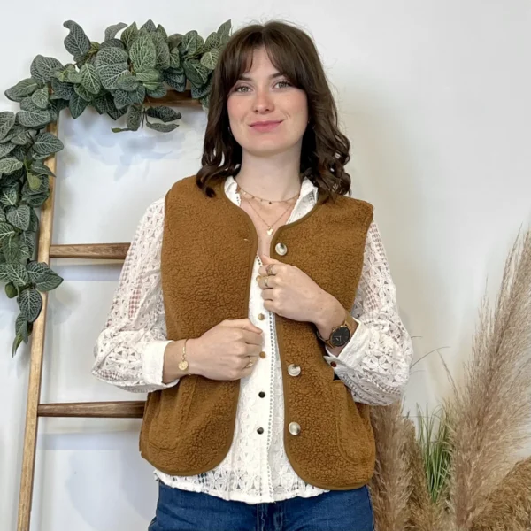 I884- Gilet sans manche moutonné (T36-T40) - camel - 38