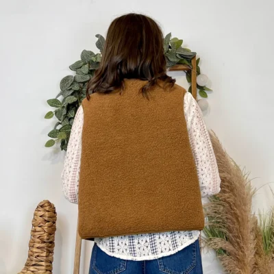 I884- Gilet sans manche moutonné (T36-T40) - camel - 38