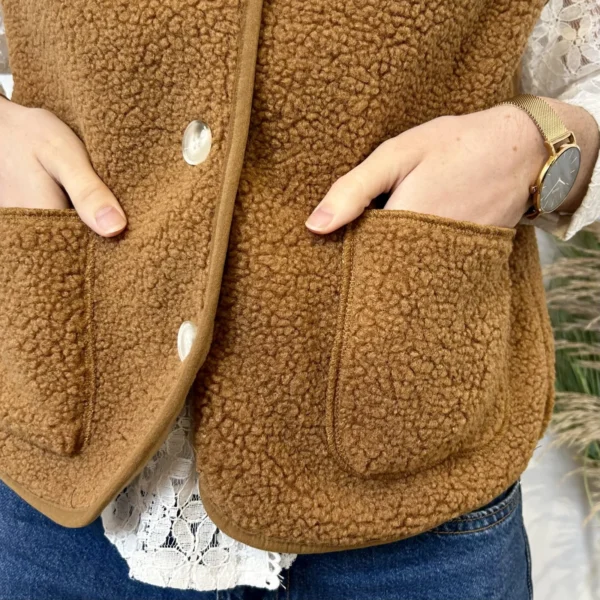 I884- Gilet sans manche moutonné (T36-T40) - camel - 38