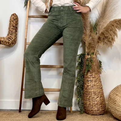 W136- Jean Bootcut Velours (T36-T44) - kaki - 44