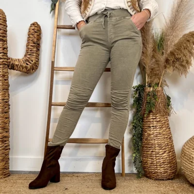 P070- Jean Melly & Co Taille élastiquée (XS-XL) - beige - 42