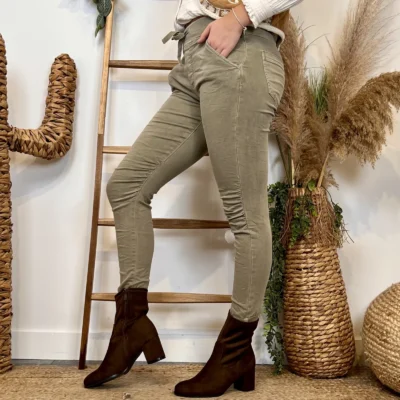 P070- Jean Melly & Co Taille élastiquée (XS-XL) - beige - 42