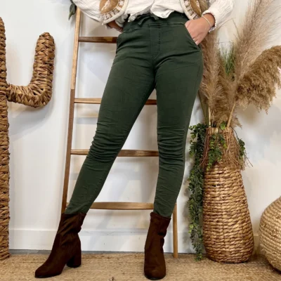 P070- Jean Melly & Co Taille élastiquée (XS-XL) - kaki - 42
