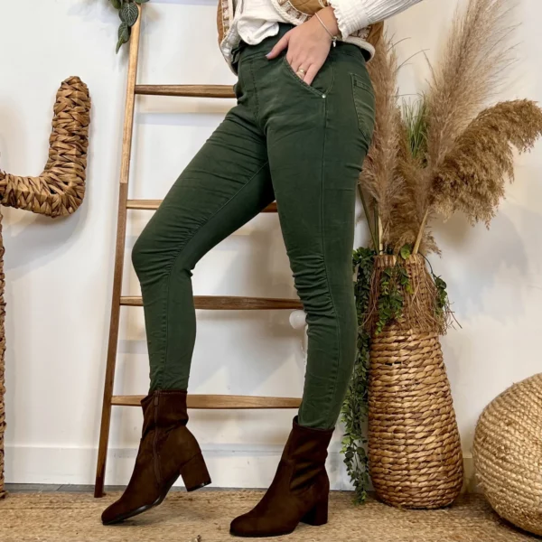 P070- Jean Melly & Co Taille élastiquée (XS-XL) - kaki - 42