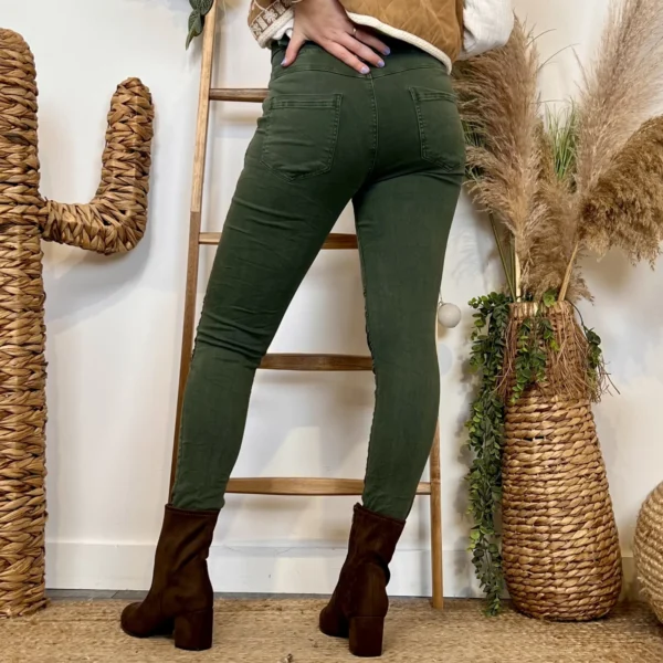 P070- Jean Melly & Co Taille élastiquée (XS-XL) - kaki - 42