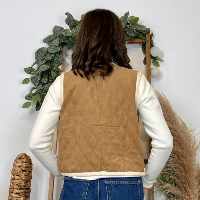 Gilet court sans manches brodé - camel - 38
