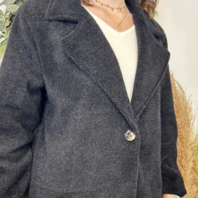 K023- 𧄠Veste courte chinée (Tu) - noir - taille-unique