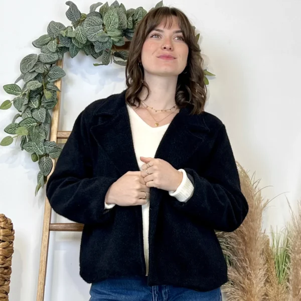 K023- 𧄠Veste courte chinée (Tu) - noir - taille-unique