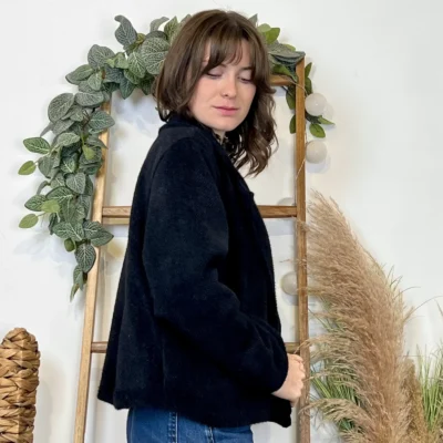 K023- 𧄠Veste courte chinée (Tu) - noir - taille-unique