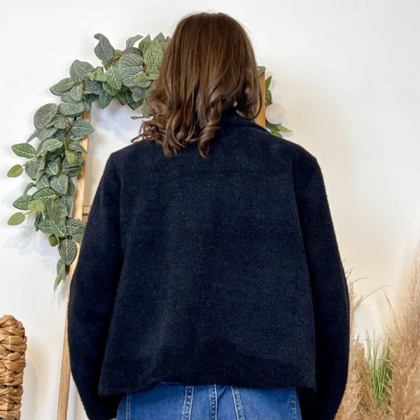 K023- 𧄠Veste courte chinée (Tu) - noir - taille-unique