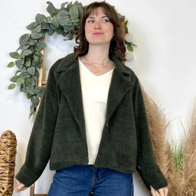 K023- 𧄠Veste courte chinée (Tu) - kaki - taille-unique