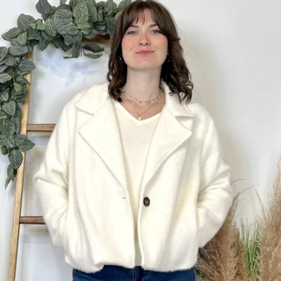 K023- 𧄠Veste courte chinée (Tu) - ecru - taille-unique