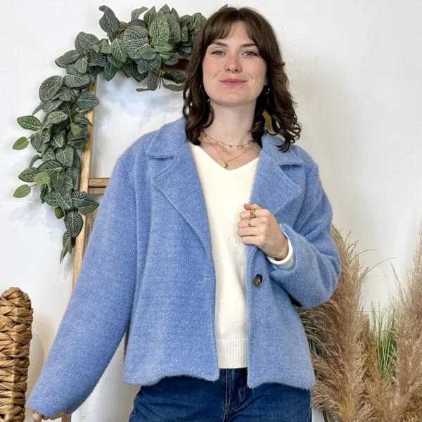 K023- 𧄠Veste courte chinée (Tu) - bleu-jeans - taille-unique