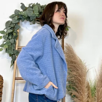 K023- 𧄠Veste courte chinée (Tu) - bleu-jeans - taille-unique