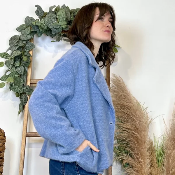 K023- 𧄠Veste courte chinée (Tu) - bleu-jeans - taille-unique