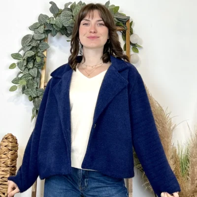 K023- 🧥 Veste courte chinée (Tu) - marine - taille-unique