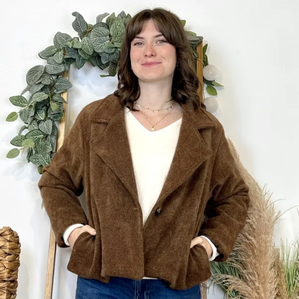 K023- 𧄠Veste courte chinée (Tu) - marron - taille-unique