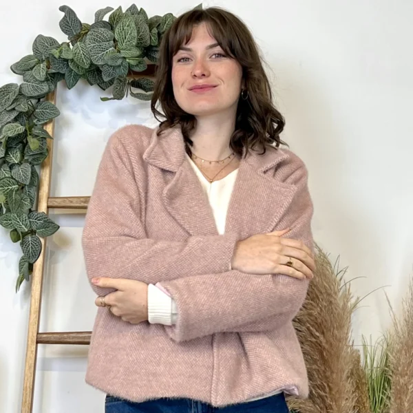 K023- 𧄠Veste courte chinée (Tu) - rose-poudre - taille-unique