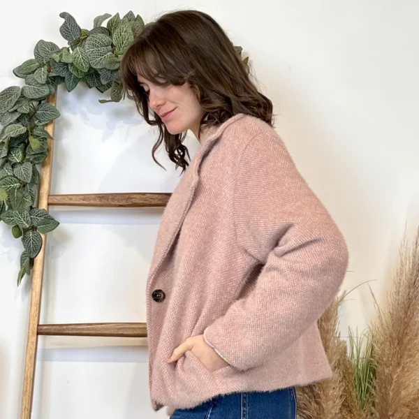 K023- 𧄠Veste courte chinée (Tu) - rose-poudre - taille-unique