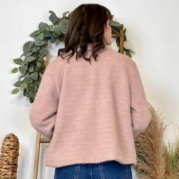 K023- 𧄠Veste courte chinée (Tu) - rose-poudre - taille-unique